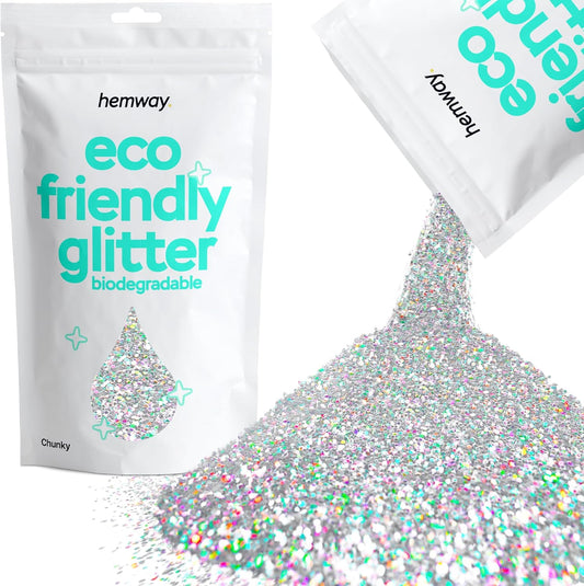 Hemway Biodegradable Glitter Eco Friendly - 100g/3.5oz Bio Cosmetic Safe Sparkle Vegan for Face Eyeshadow Body Hair Festival Makeup Craft - Chunky (1/40" 0.025" 0.6mm) - Silver Holographic
