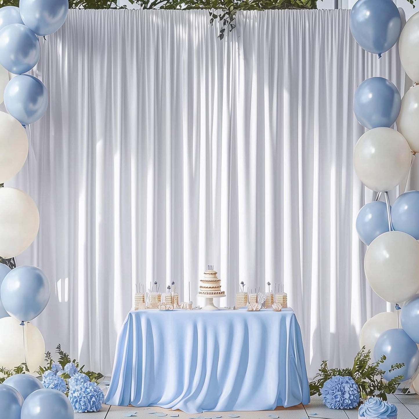10ftx12ft Wrinkle Free White Backdrop Curtain, 8 Panels 12FT Height White Wedding Backdrop Drapes, Silky Polyester Back Drop Cloth for Birthday Photography Background Party Backdrop Draping