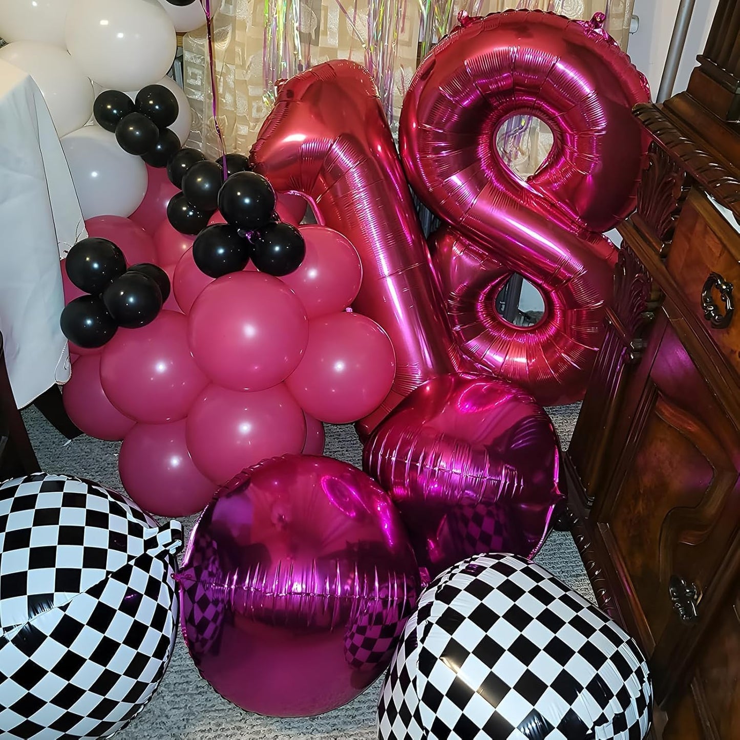12Pcs Hot Pink Round Foil Balloons, 22" 15" 10" 4D Helium Ball Balloon, Metallic Pink Foil Balloon for Birthday Graduation Wedding Anniversary New Year Eve Disco Prom Party Decorations