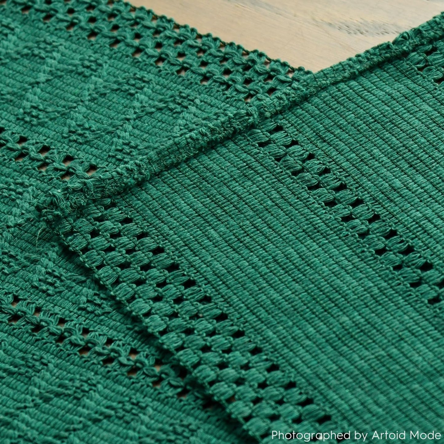 Artoid Mode Dark Green Farmhouse Woven Rustic Hollow Table Runner, Seasonal Holiday Hollow Kitchen Dining Table Decoration for Home Party Decor 12x108 Inch