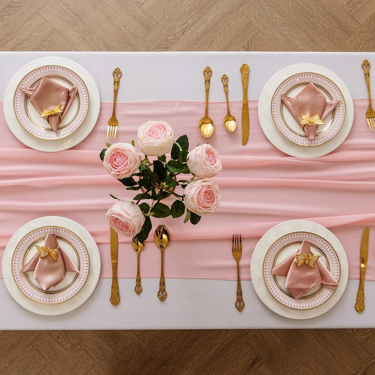 12Pack 9ft Chiffon Table Runner 14x108 Inch Sheer Romantic Table Runner for Wedding Birthday Party Bridal Shower Outdoor Decoration-Light Pink