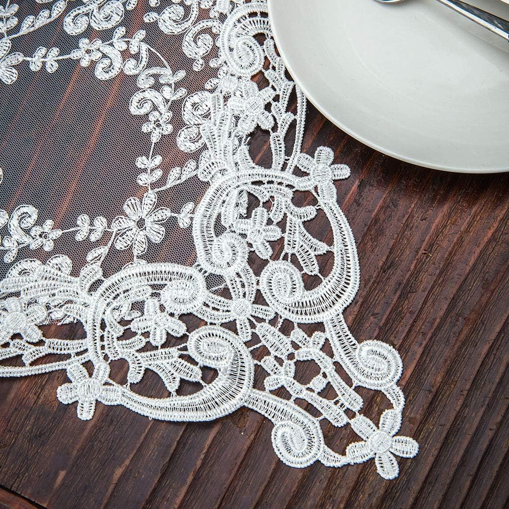 ARTABLE Rectangle Table Runner Lace Macrame Embroidered Table Runners with Exquisite Vintage Shabby Chic for Holiday Wedding Long Dinner Tables (White, 12 x 84 Inch)