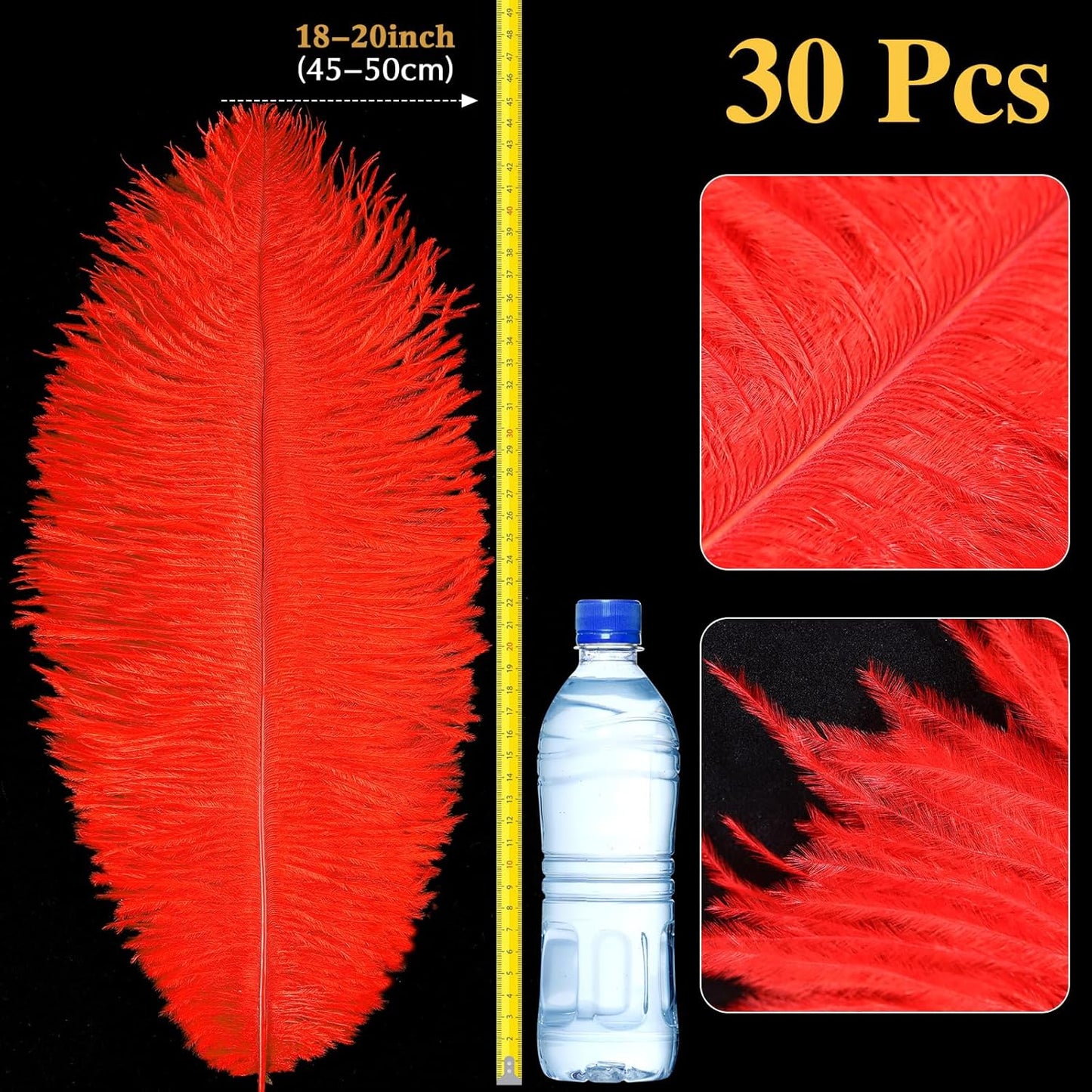 Retrowavy 30 Pcs 18-20 Inch Large Natural Ostrich Feathers Bulk for Centerpieces for Wedding Party Centerpieces Home Decoration Flower Arrangement (Red)