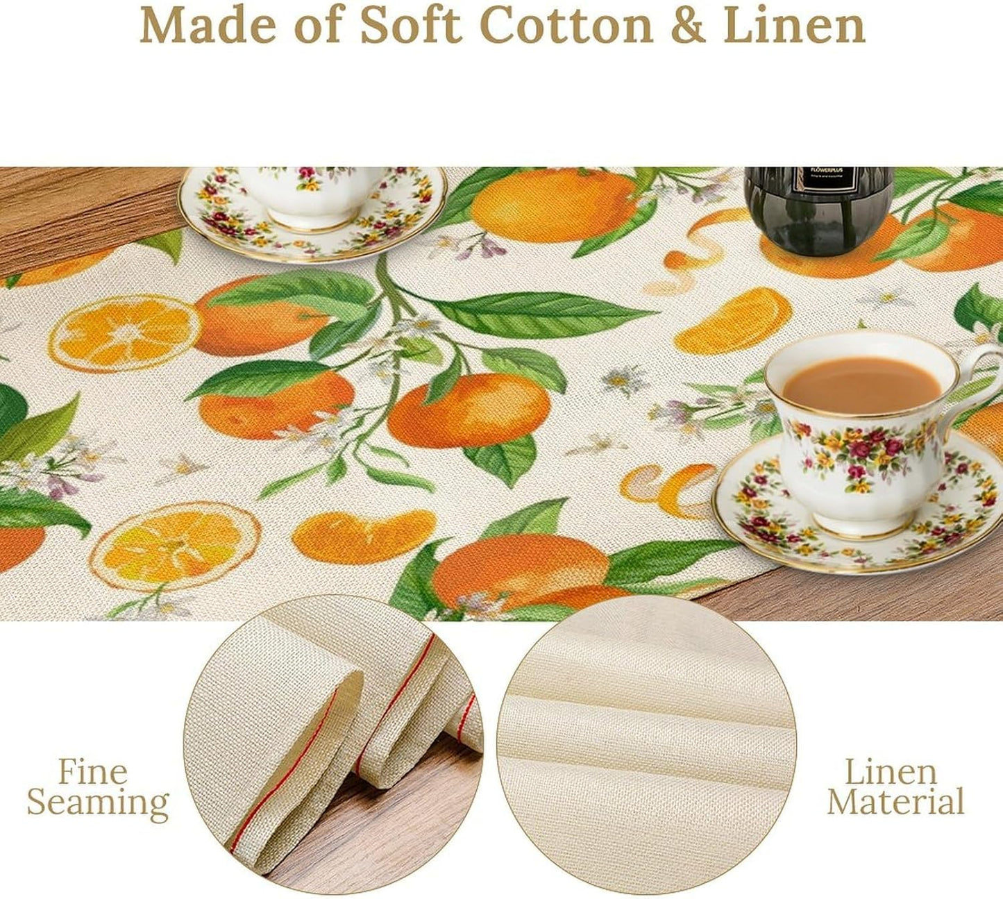 Spring Summer Orange Table Runner Vintage Citrus Lemon Fruit Mandarin Floral Dinner Runner for Farmhouse Baby Shower Party Holiday Home Kitchen Dining Table Decor 13x70