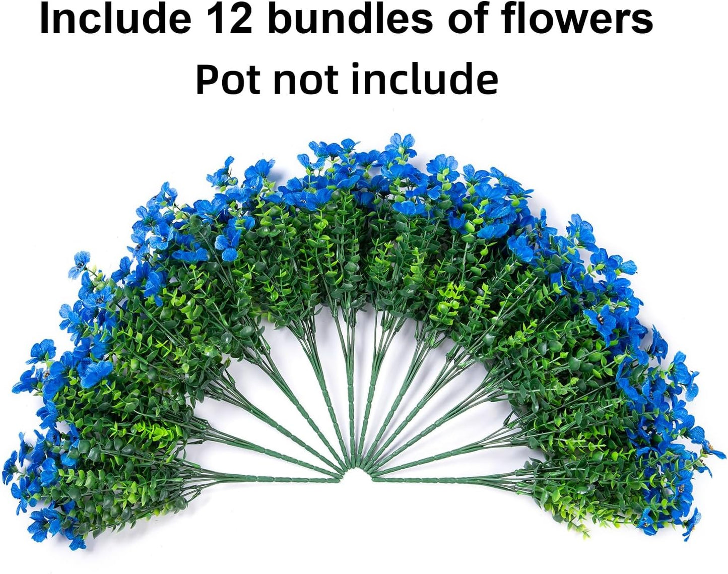 HyeFlora Artificial Flowers for Outdoor Indoor Garden Home Decoration, Faux Flower Daisy with Eucalyptus Leaves Fake Plants Greenery Boxwood Porch Patio, 12 Bundles (Blue)