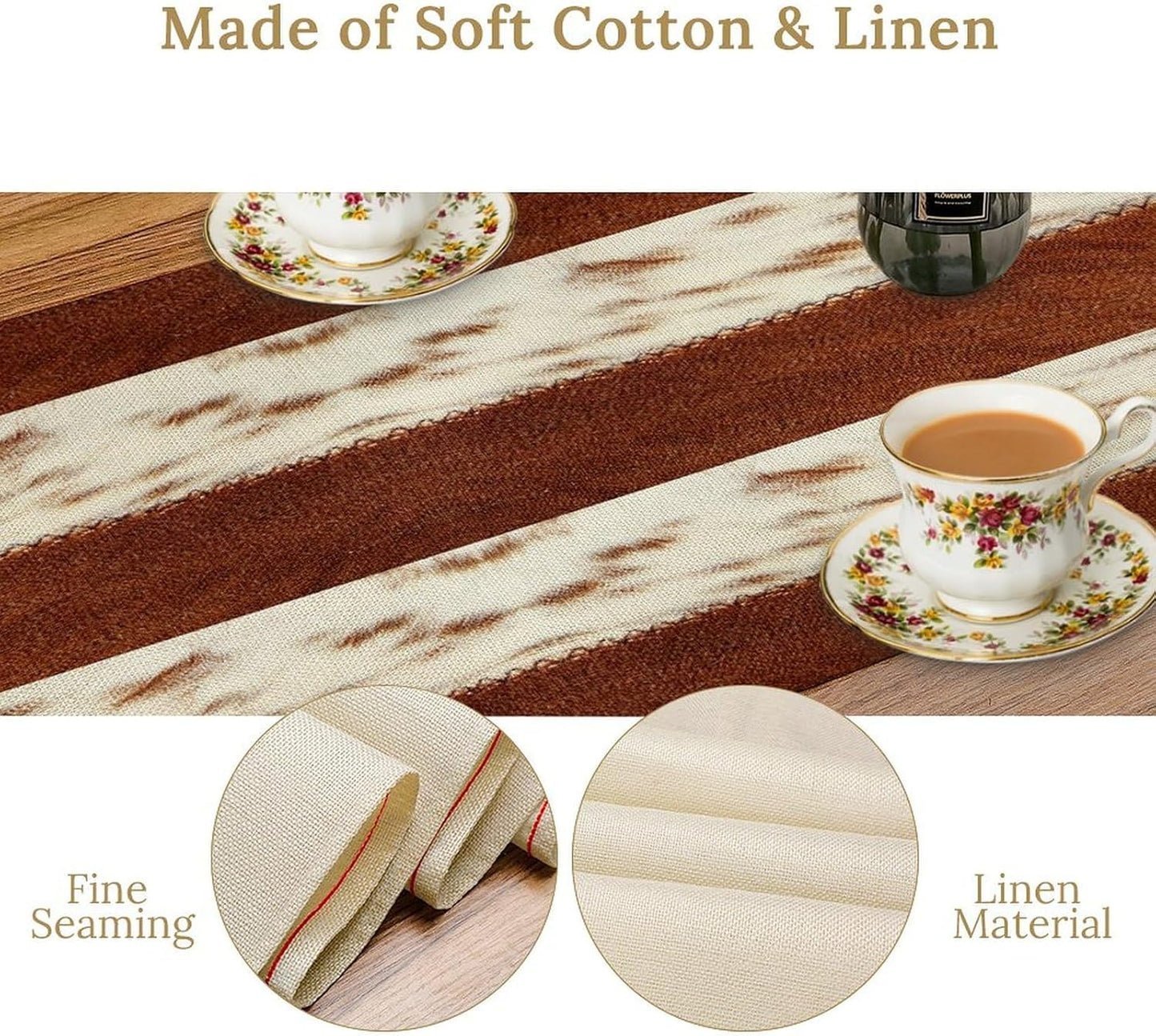 Cow Patchwork Print Table Runner, Brown Country Farm Animal Fur Skin Farm Safari Wildlife Pattern Table Runner for Dinner Dinning Home Kitchen Living Room Party Holidays Setting, 13x60 Inch