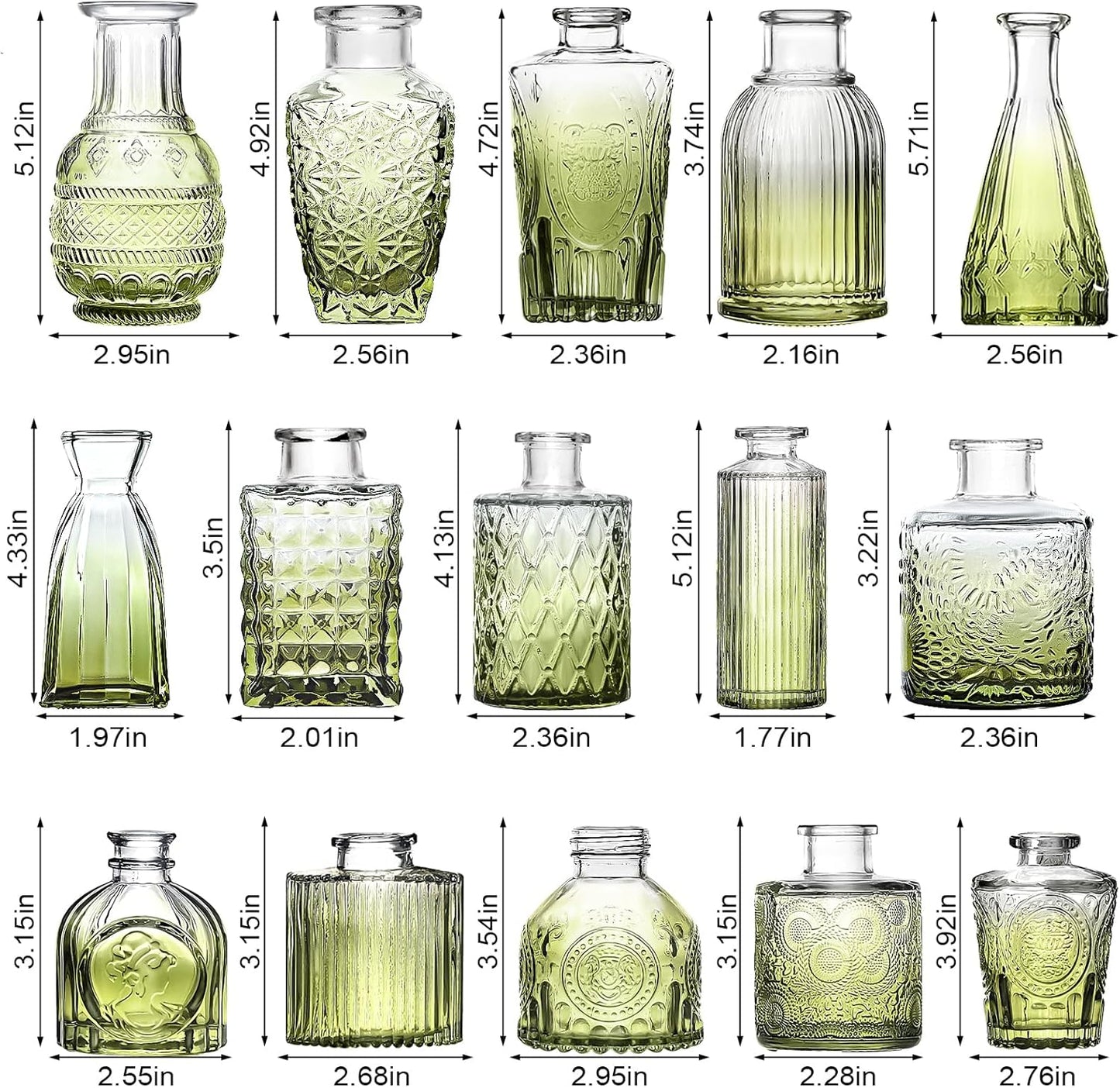 Arme Bud Vase Set of 32, Green Vases Glass Bud Vases in Bulk, Small Vases for Centerpieces Mini Flower Vase Set Cute Vintage Glass Vase Set for Flower Wedding Home Centerpiece Table Decorations