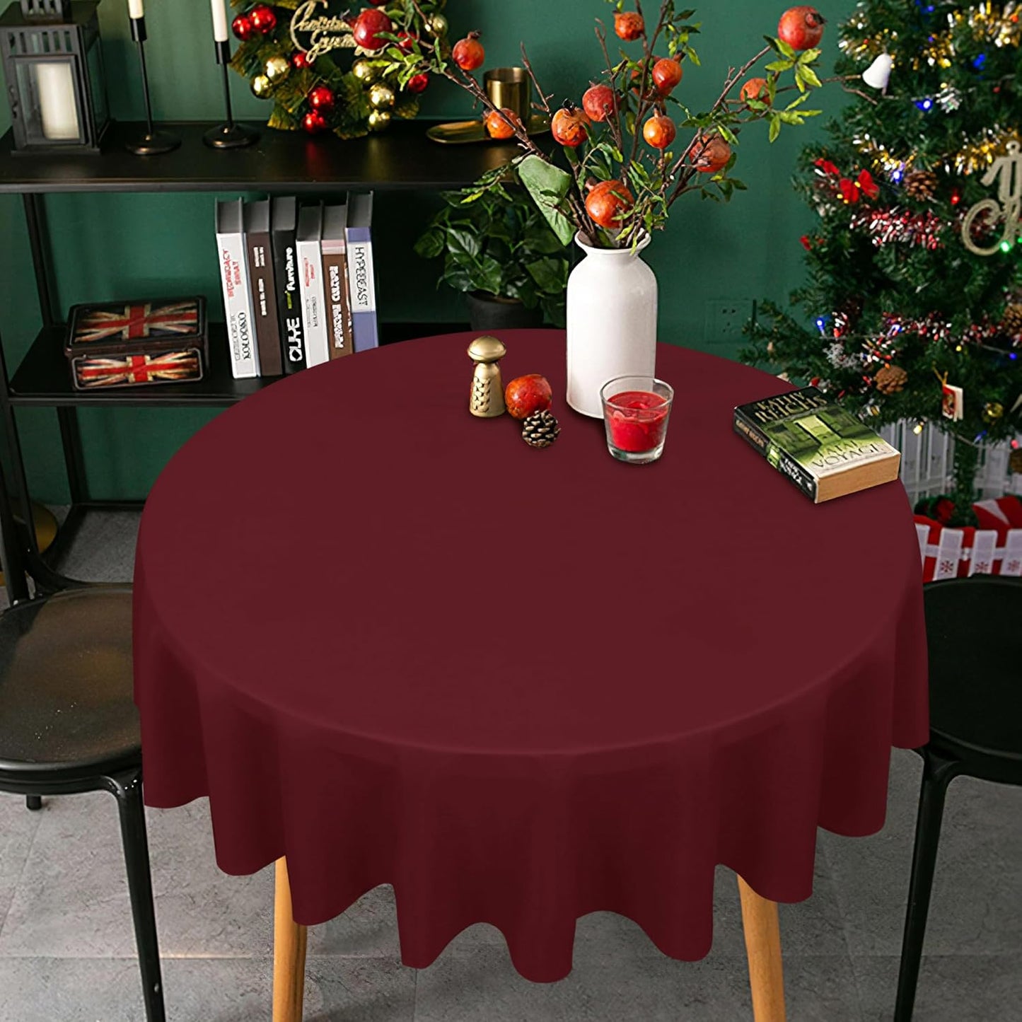 sancua Round Tablecloth - 70 Inch - Water Resistant Spill Proof Washable Polyester Table Cloth Decorative Fabric Table Cover for Dining Tables, Buffet Parties and Camping, Burgundy