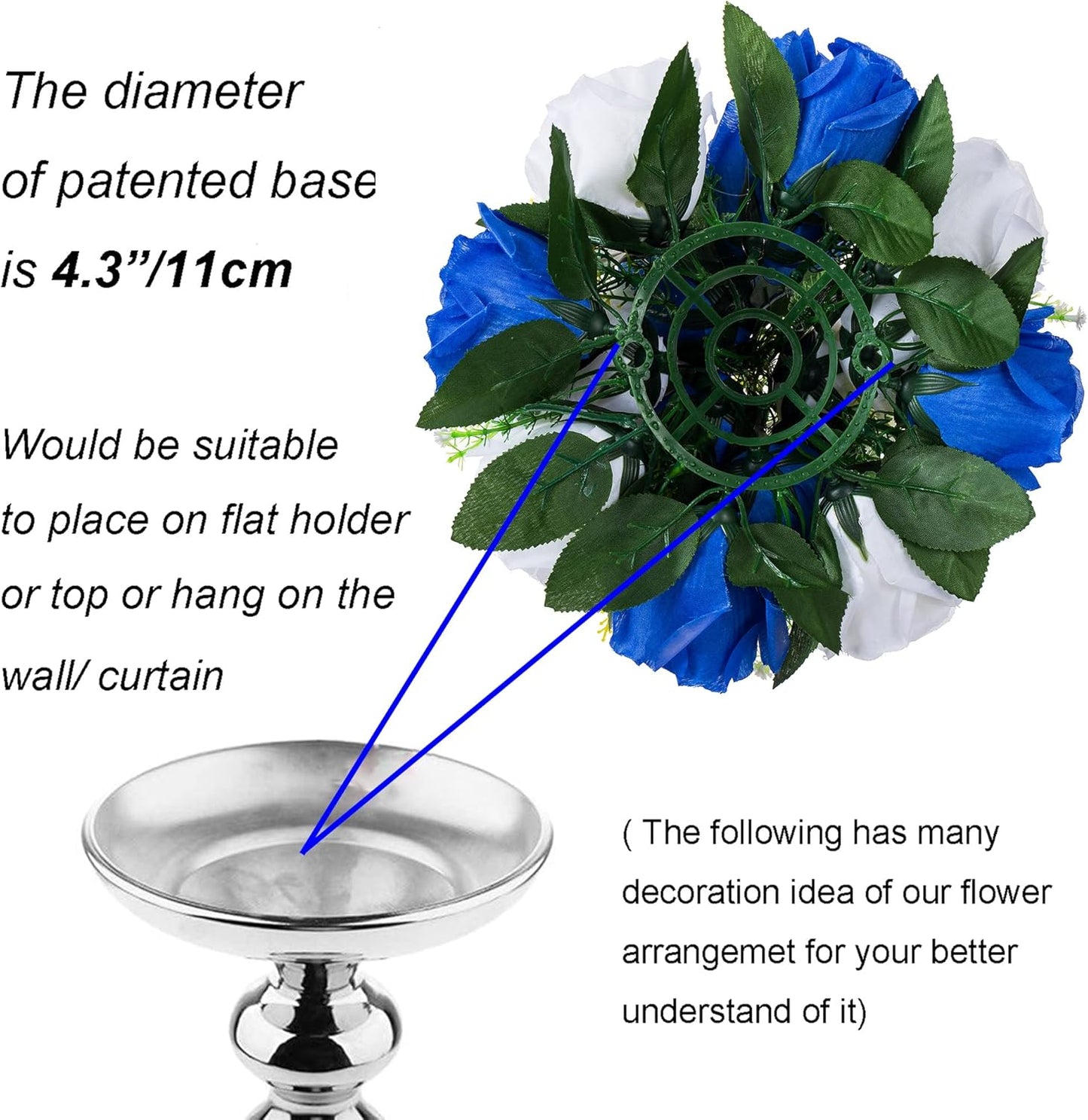 BLOSMON Rose Flowers Artificial for Decoration: 10 Pcs Royal Blue White Fake Kissing Balls for Wedding Table Centerpieces - Artificial Silk Floral Bouquet Arrangements for Home Party DIY Decor