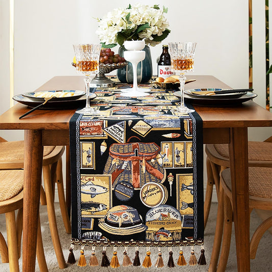13×72 Inch Table Runner, Retro-Luxury Tassels Series for Kitchen Dining Table Holiday Decoration (Yankee Style)