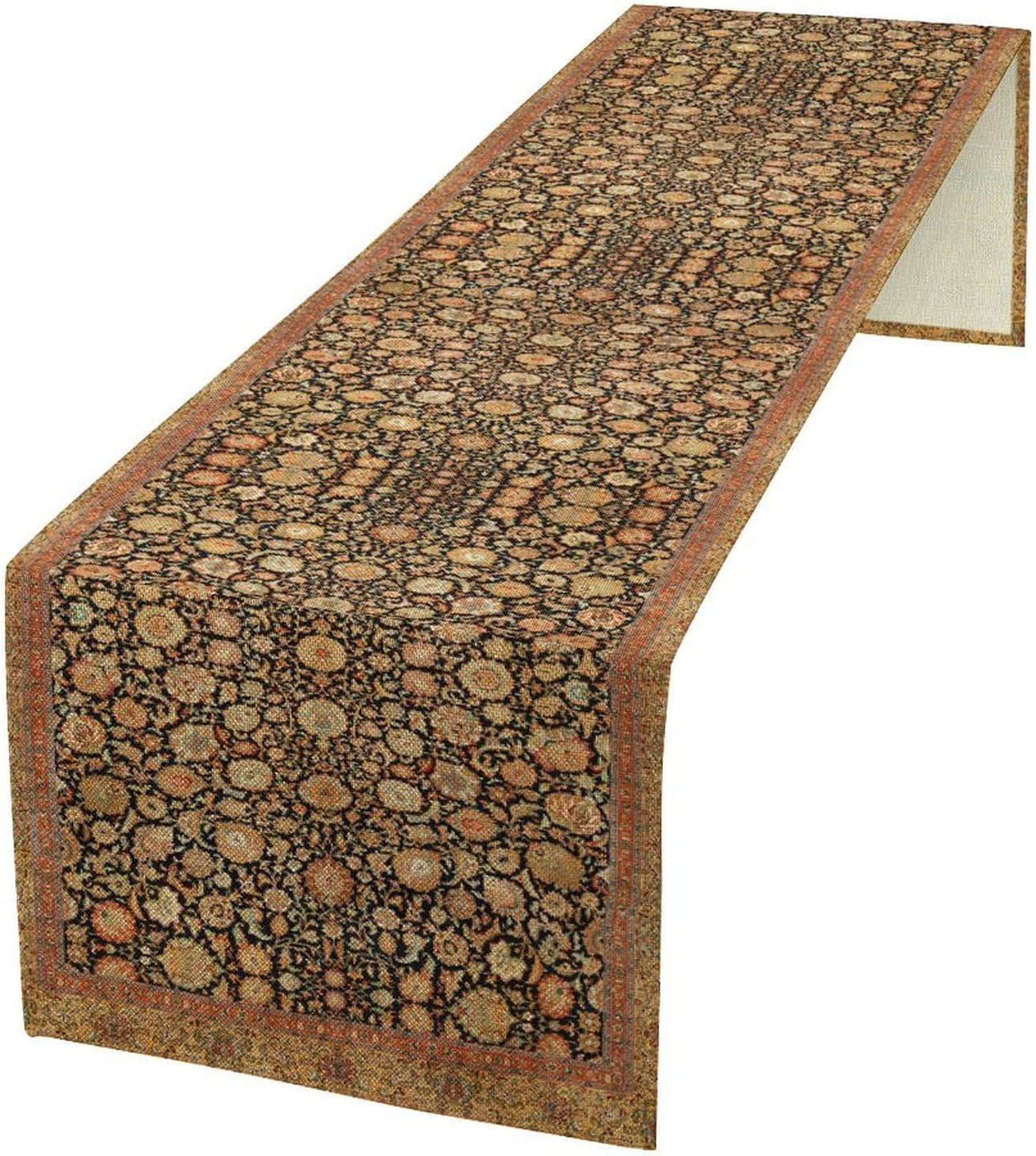 Vintage Boho Floral Table Runner, Rustic Country Farmhouse Orange Yellow Black Retro Flower Pattern for Home Kitchen Table Decor Dining Coffee Room Party Decor 13x60in