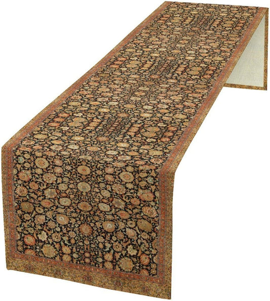 Vintage Boho Floral Table Runner, Rustic Country Farmhouse Orange Yellow Black Retro Flower Pattern for Home Kitchen Table Decor Dining Coffee Room Party Decor 13x90in