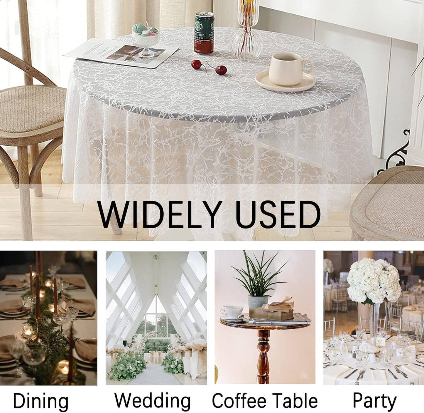 Jeloris Round Lace Tablecloth with Elegant Scalloped Bottom for Any Special Event Such as Wedding, Birthday Party, Baby Shower, Anniversary (60 inch, Style 3)