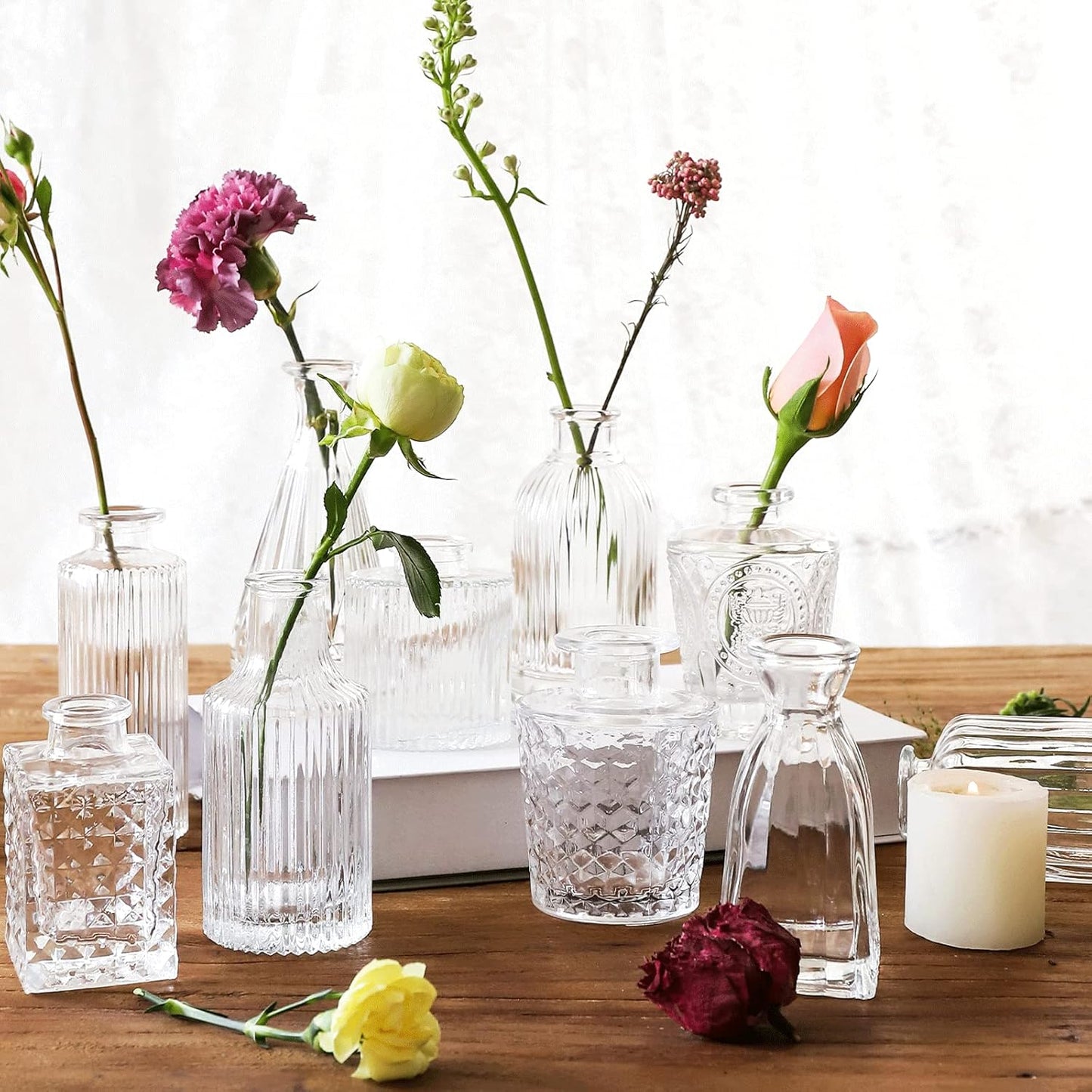 Glass Bud Vases -Set of 20 for Flowers, Small Clear Bud Vases in Bulk for Centerpieces Home Decor, Mini Glass Assorted for Rustic Wedding Floral Arrangements Home Table Decorations