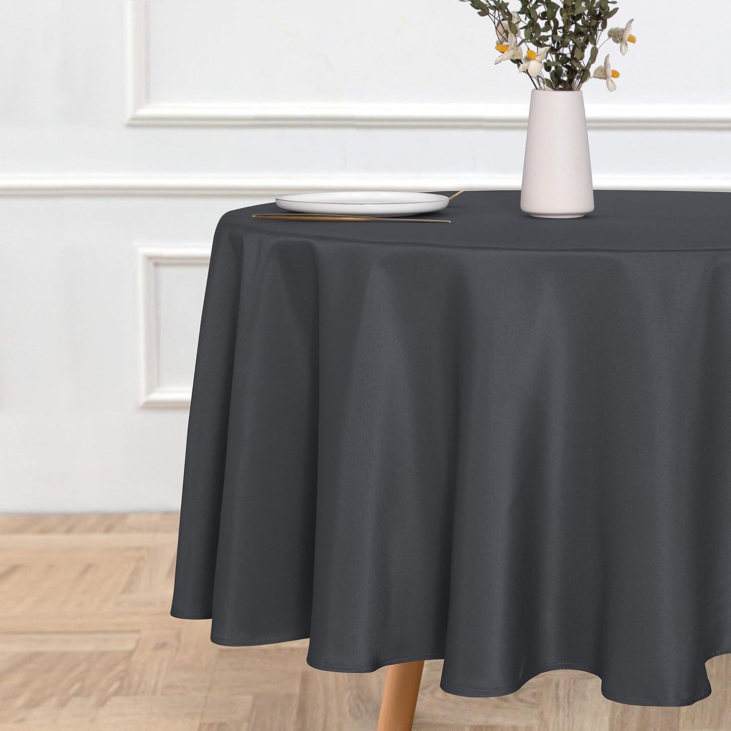 sancua Round Tablecloth - 90 Inch - Water Resistant Spill Proof Washable Polyester Table Cloth Decorative Fabric Table Cover for Dining Tables, Buffet Parties and Camping, Grey