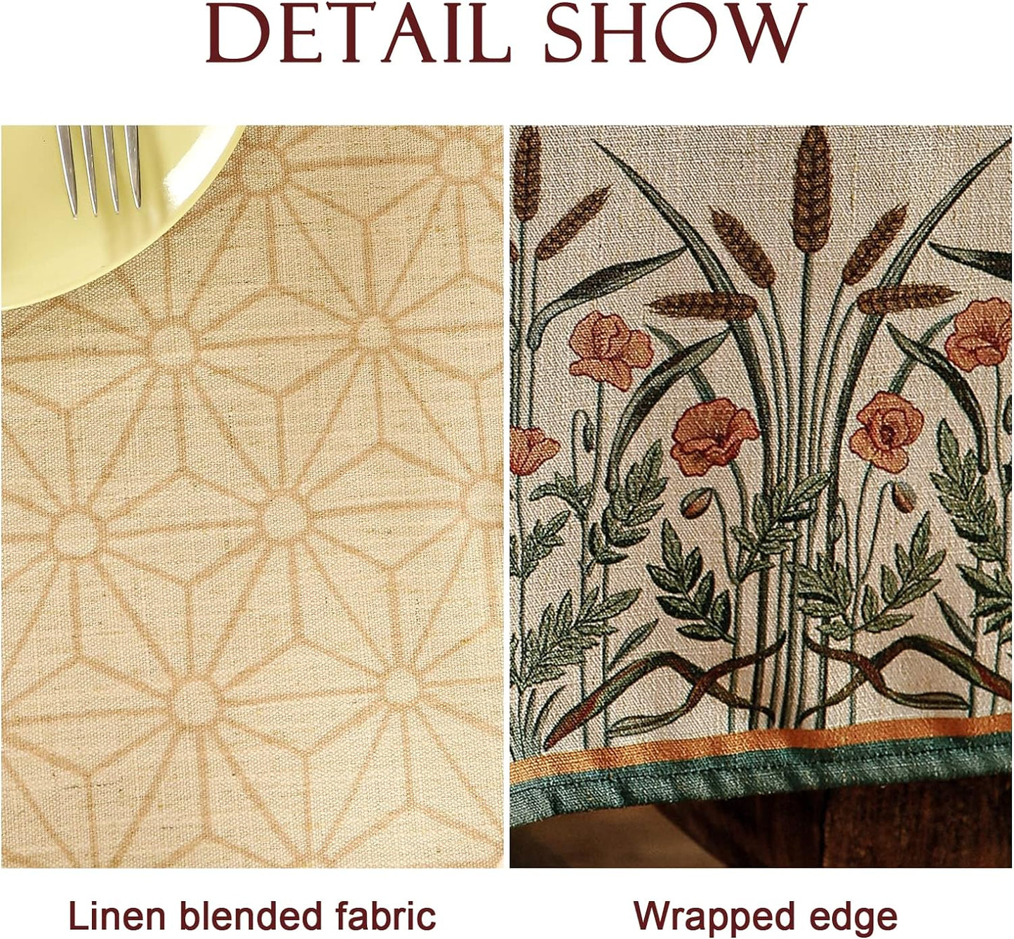 patdrea Designer French Light Brown Rectangle Table Cloth,Linen Floral Durable Breathable Tablecloth,Decorative for Kitchen Dining,Parties,Tea Party,Christmas,Thanksgiving,55"x79"-Cudillero