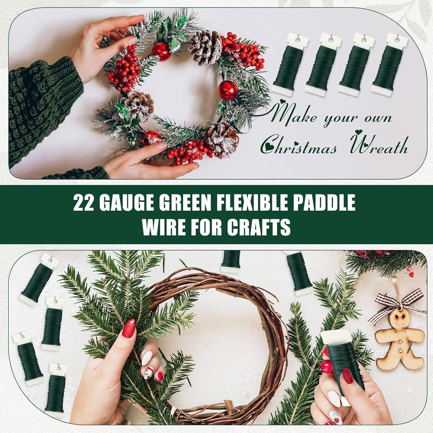 Ferraycle 36 Pack Green Floral Wire 38 Yards 22 Gauge Flexible Paddle Florist Christmas Green Wire for Crafts Christmas Wreaths Tree Garland and Floral Flower Arrangements