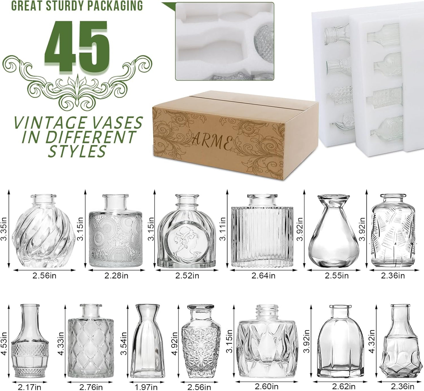 Arme Bud Vase Set of 45, Clear Bud Vases in Bulk, Mini Glass Vases for Flower, Small Flower Vases for Centerpieces, Vases for Decor, Home Wedding Table Décor