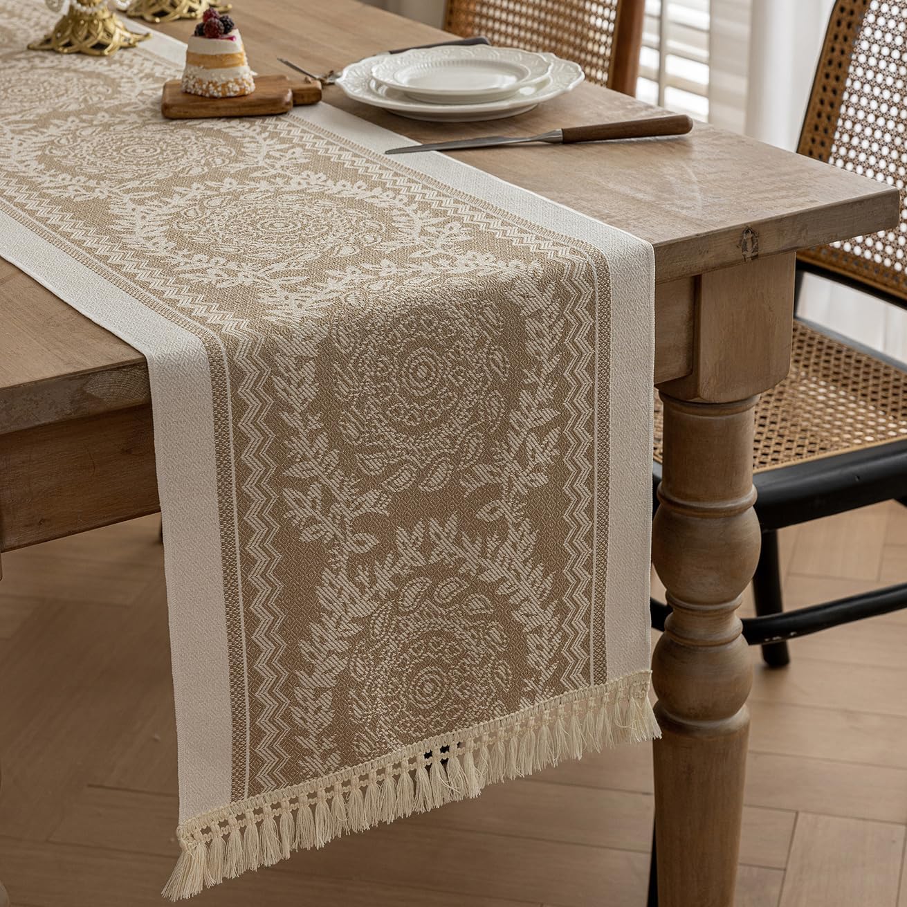 Table Runners 83 Inches,Waterproof Boho Table Runner with Tassel Fringe,Table Runner for Party Coffee Table