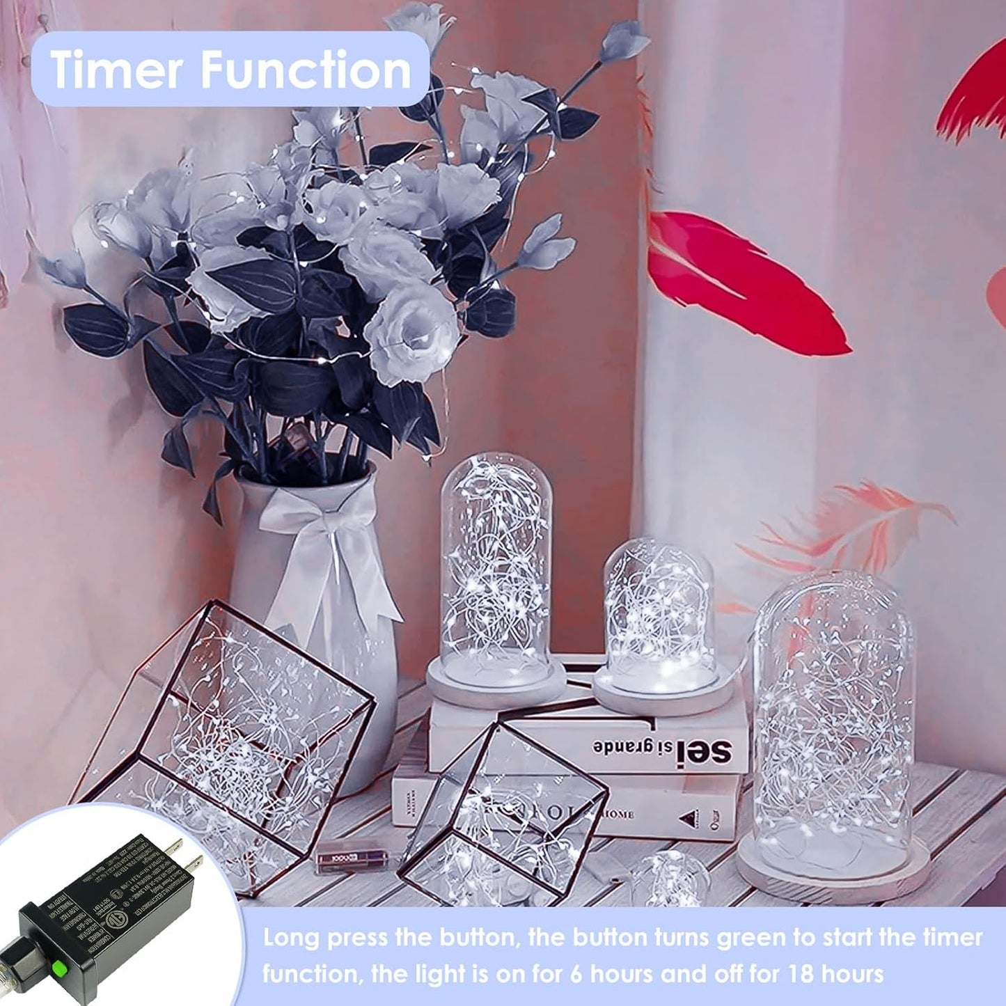 66Ft 200LED Fairy Lights Plug in with Remote, Waterproof String Lights Outdoor & Indoor 8 Modes with Timer, LED Twinkle Lights for Girl's Room Garden Patio Halloween Christmas Decorations (Cool White)