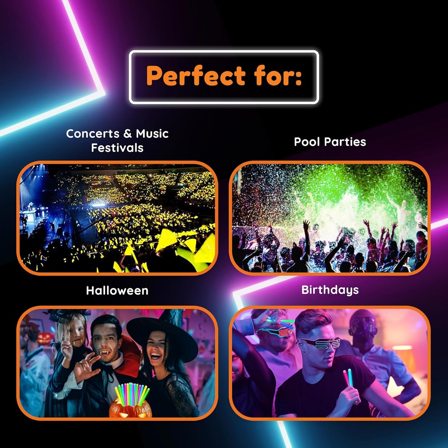 Glow Fever Glow in The Dark Sticks - 100 ct 6" Glow Sticks Bulk Party Pack with End Caps & Lanyards - Glow Party Favors for Concert, Festival, & Wedding - Neon Light Sticks, Blue