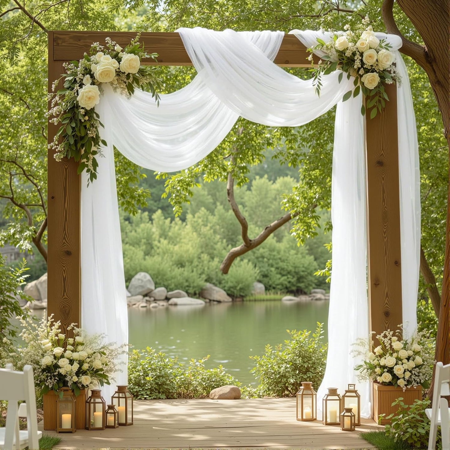 1 Panel Wedding Arch Draping Fabric White Sheer Backdrop Curtain Arch Drape for Wedding Ceremony Reception,Bridal Shower Party Decorations 28" X 19ft