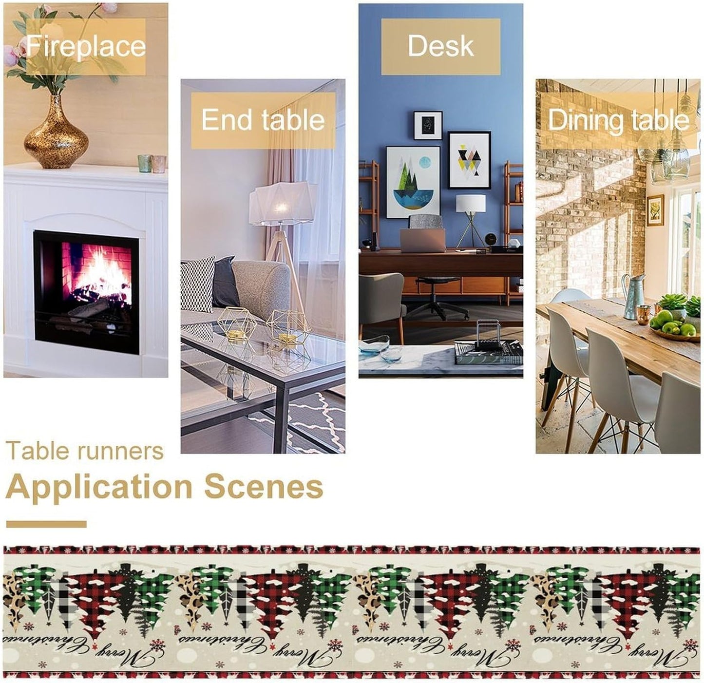 Christmas Tree Table Runner,Farmhouse Xmas Trees Buffalo Plaid Winter Snowflake Tablecloth Burlap for Hotel Indoors Outdoor Dining Room Kitchen Home Decor,W13X L90 in