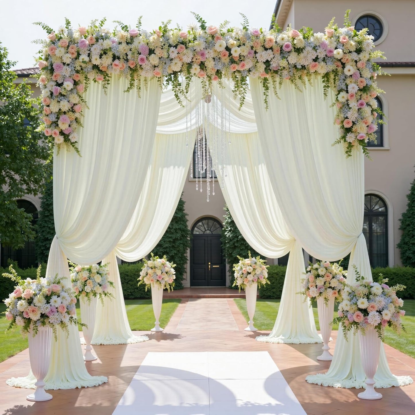 10ftx12ft Wrinkle Free Ivory Backdrop Curtain, 2 Panels 12FT Height Ivory Wedding Backdrop Drapes, Silky Polyester Back Drop Cloth for Birthday Photography Background Party Backdrop Draping