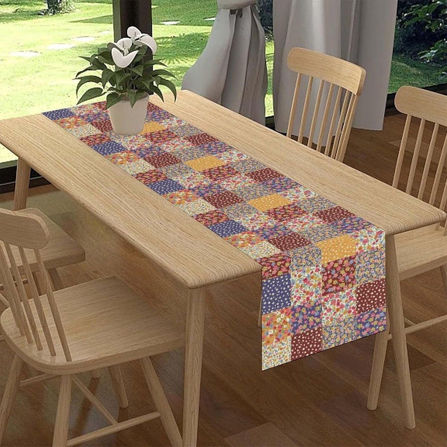 Patchwork Floral Table Runner, Boho Vintage Farmhouse Bohemian Paisley Colorful Flower Table Center Decor for Home Kitchen Dining Patio Holiday Party Table Decorations, 13"x108" Inch