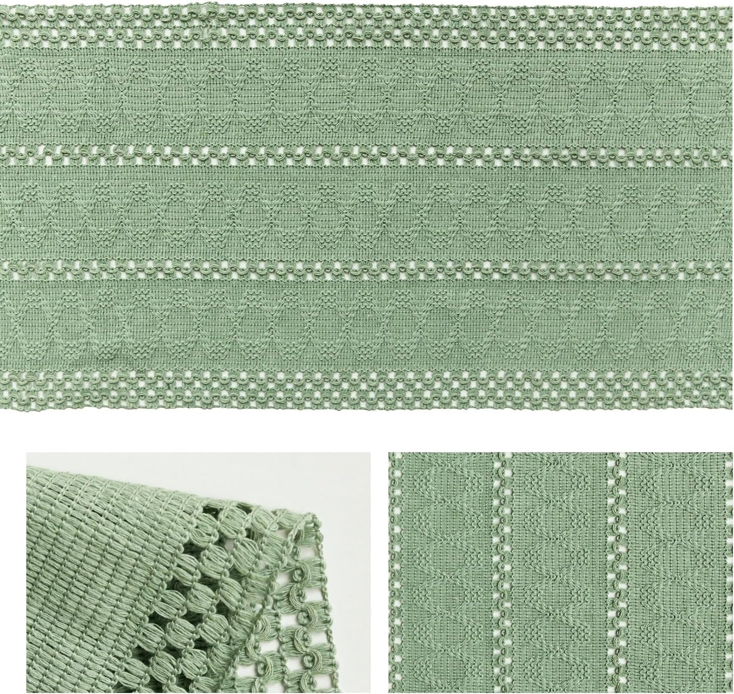 Artoid Mode Light Green Farmhouse Woven Rustic Hollow Table Runner, Seasonal Holiday Hollow Kitchen Dining Table Decoration for Home Party Decor 12x72 Inch