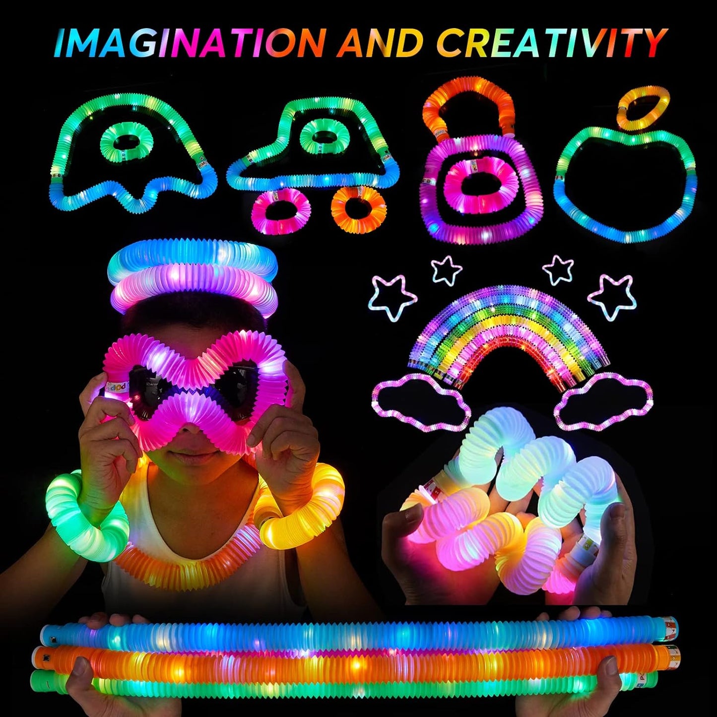 12 PCS Light Up Glow Sticks - LED Pop Tubes, Glow in The Dark Party Supplies, Sensory Toys Birthday Party Favors for Kids, Light Up Toys Goodie Bag Stuffers Gifts