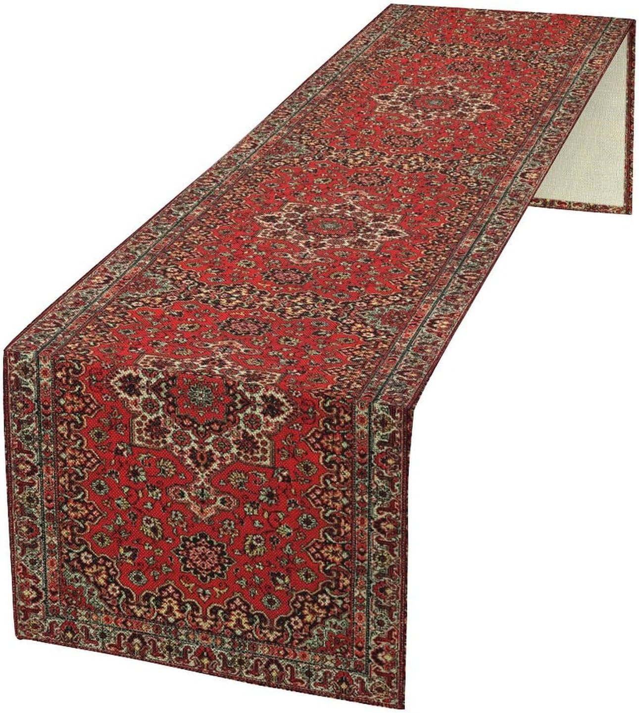 Vintage Boho Floral Table Runner, Rustic Country Farmhouse Red Black Retro Flower Pattern for Home Kitchen Table Decor Dining Coffee Room Party Decor 13x90in
