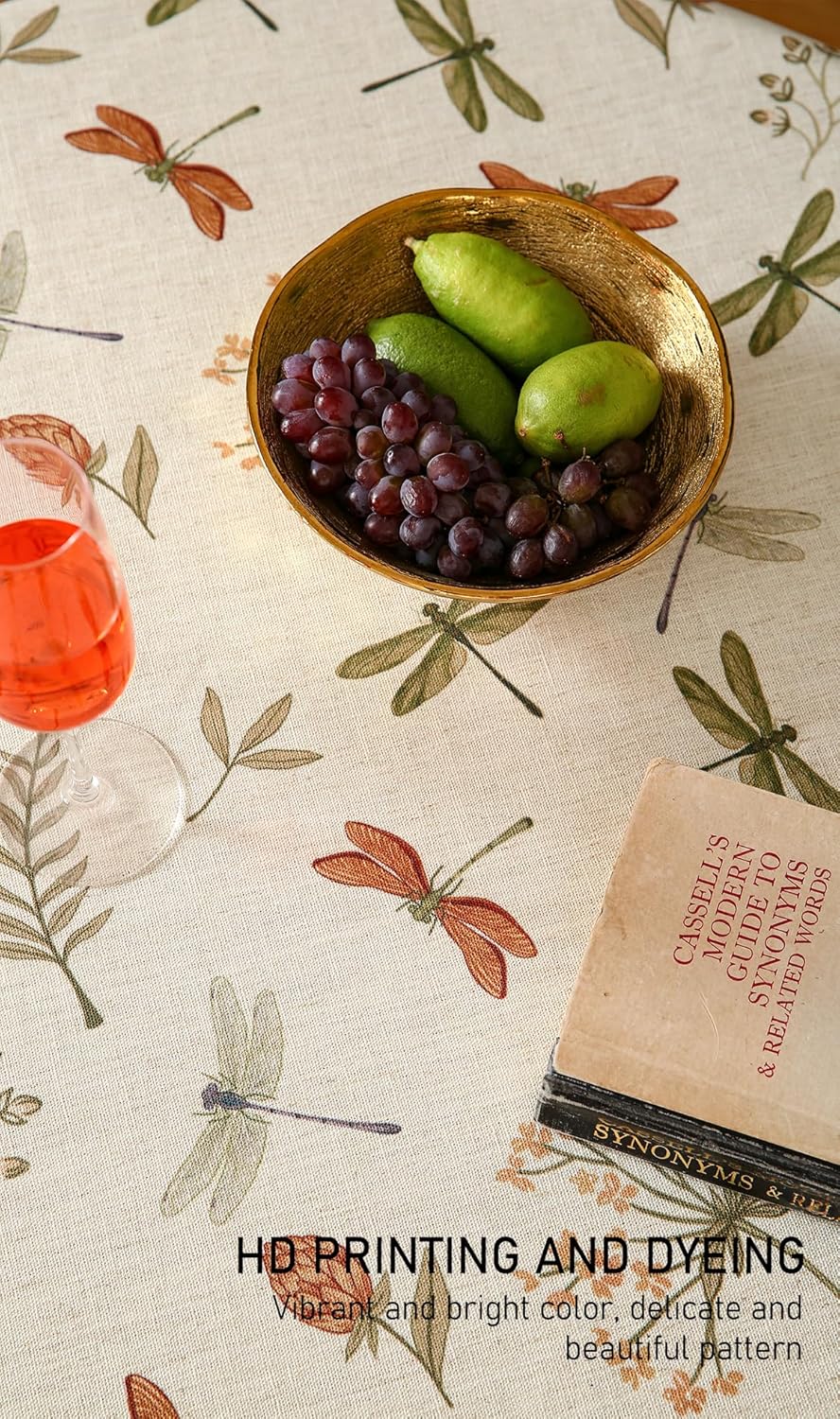 ISAENNE Designer Floral Linen Round Tablecloth,French Off White Elegant Table Cloth,Fall Washable Home Decor Tablecloths for Dining Thanksgiving Kitchen Christmas Party,Diameter 67"-Grace B