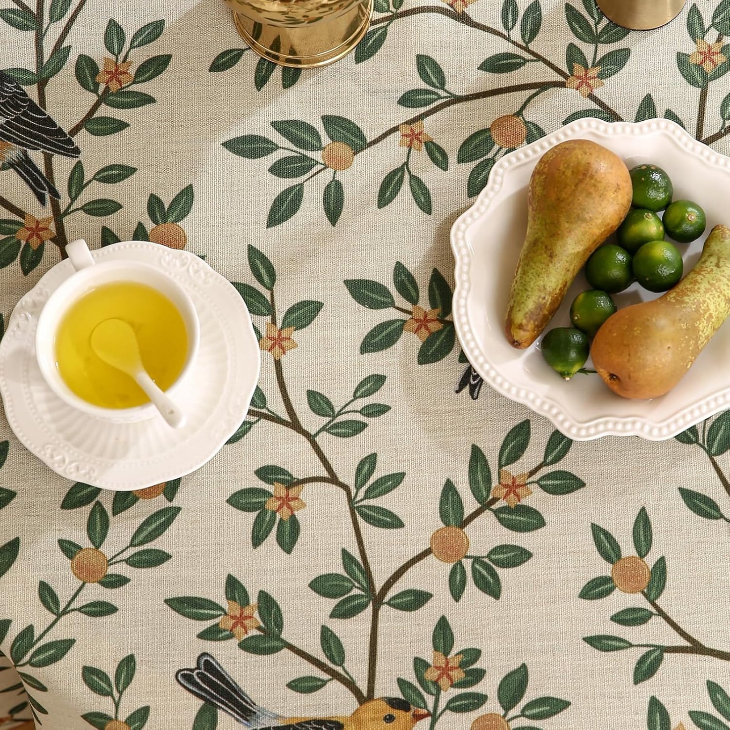 patdrea Designer Linen Vintage Small Table Cloth for Round Table,Durable Breathable Tablecloth,Cover Fall Dacorative for Kitchen Dining Parties,Holiday Christmas,Thanksgiving,Diameter 55"-Warbler