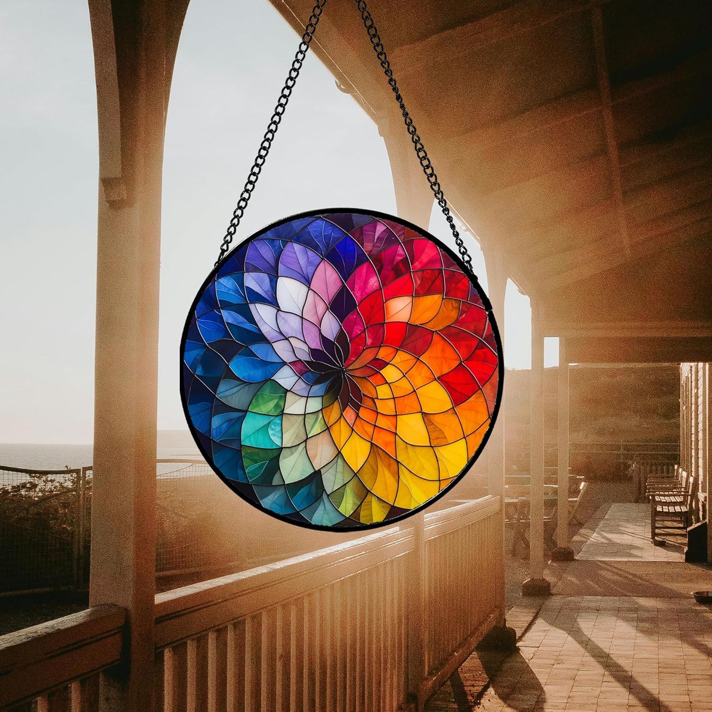 Stained Glass Window Hanging - Colorful Flowers Sun Catcher for Door Terrace Garden Home Decor, Abstract Gradient Suncatcher Birthday Gifts for Lovers Women Men Dad Mom Nana 11.8 in