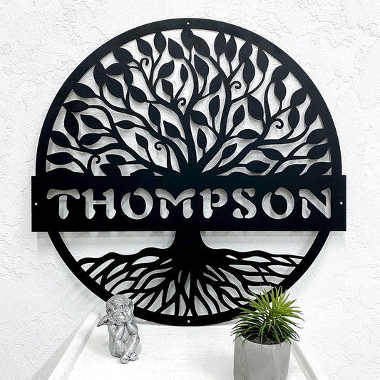 RealSteel Personalized Metal Wall Art - Custom Tree of Life Design with Family Name - Circular Metal Sign - Personalized Wedding, Anniversary, or Housewarming Gift