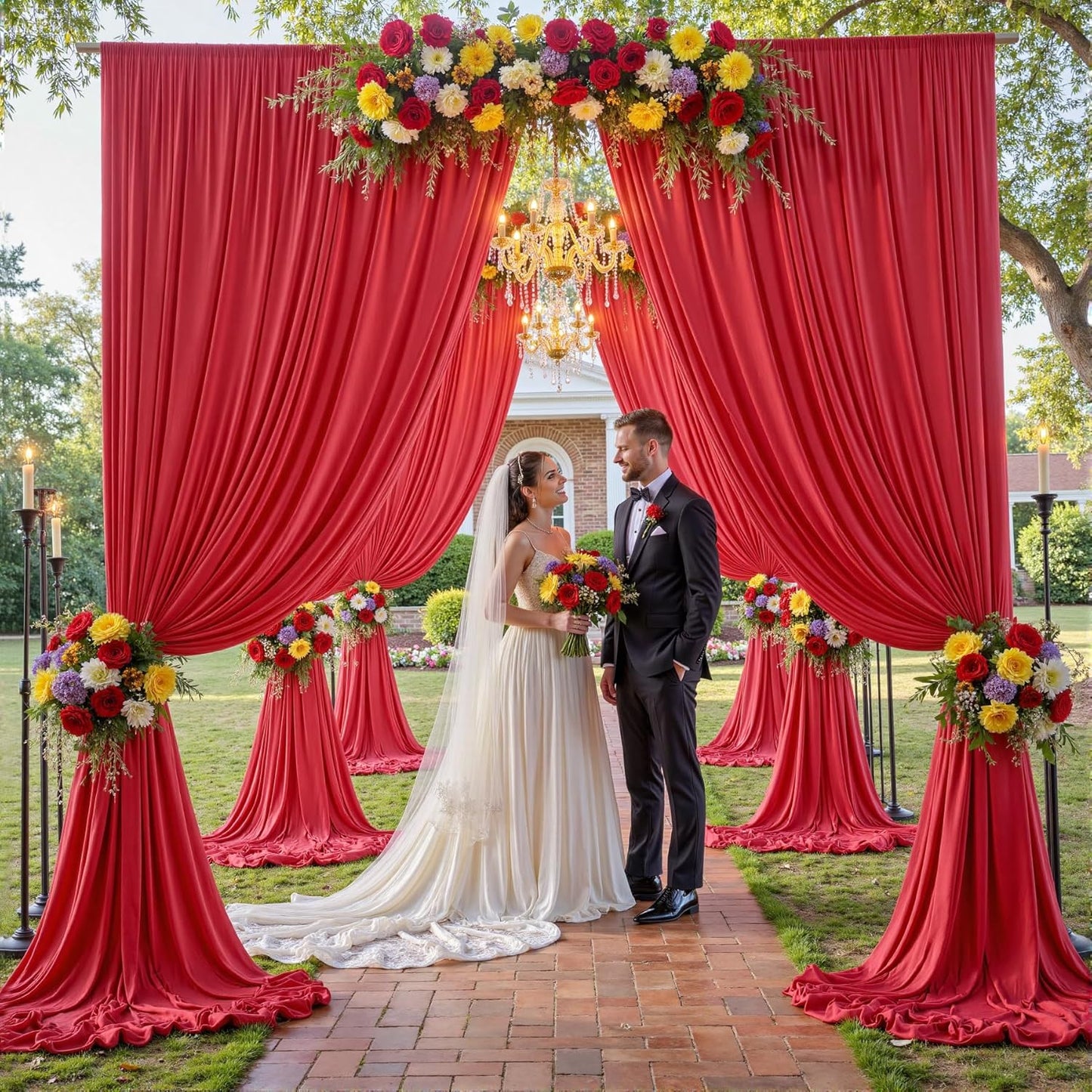10×12ft Wrinkle Free Red Backdrop Curtain for Wedding Parties,2 Panels 5×12ft Long Soft Silky Polyester Backdrop Drapes Red Photo Back Drop Curtains for Photography Stage Christmas Background Cloth