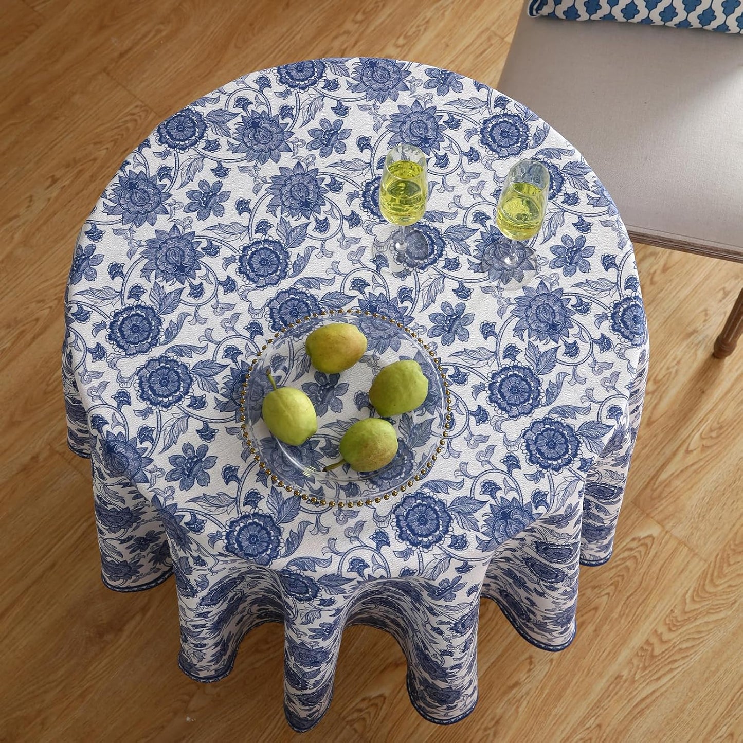 patdrea Designer Linen Blue Small Tablecloth for Round Table,Vintage Durable Paisley Pattern Table Cloth,Floral Cover Fall Decor for Kitchen Dining Christmas,Thanksgiving,Diameter 55"-Lantang a