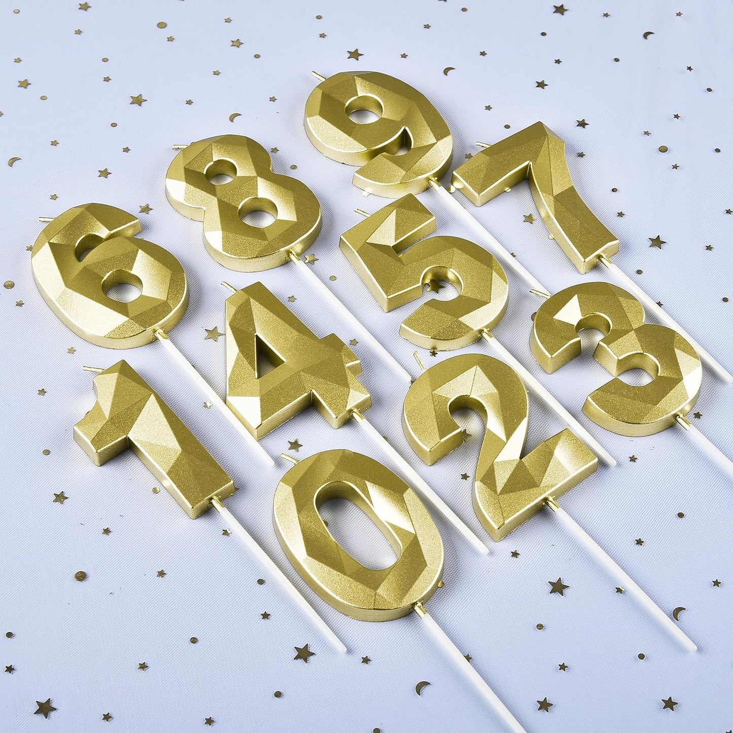 PHD CAKE 2.76 Inch Crystal Gold 3 Number Birthday Candles, Gold Number Candles, Cake Number Candles, Party Celebration