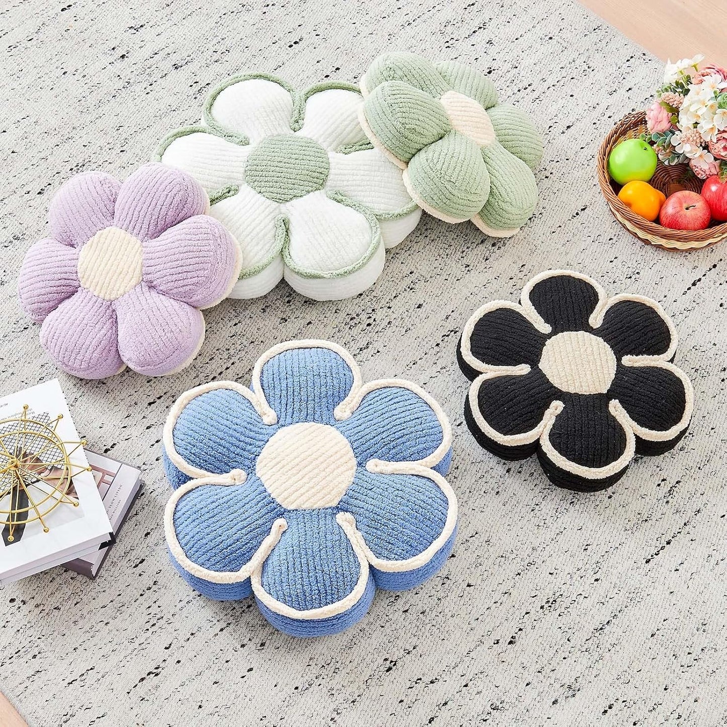 Flower Pillow, Soft Flower Decorative Throw Pillow, Cute Daisy Flower Shaped Seating Floor Cushion Room Décor Plush Pillows for Sofa Couch Bed (17.7 Inch, Blue)