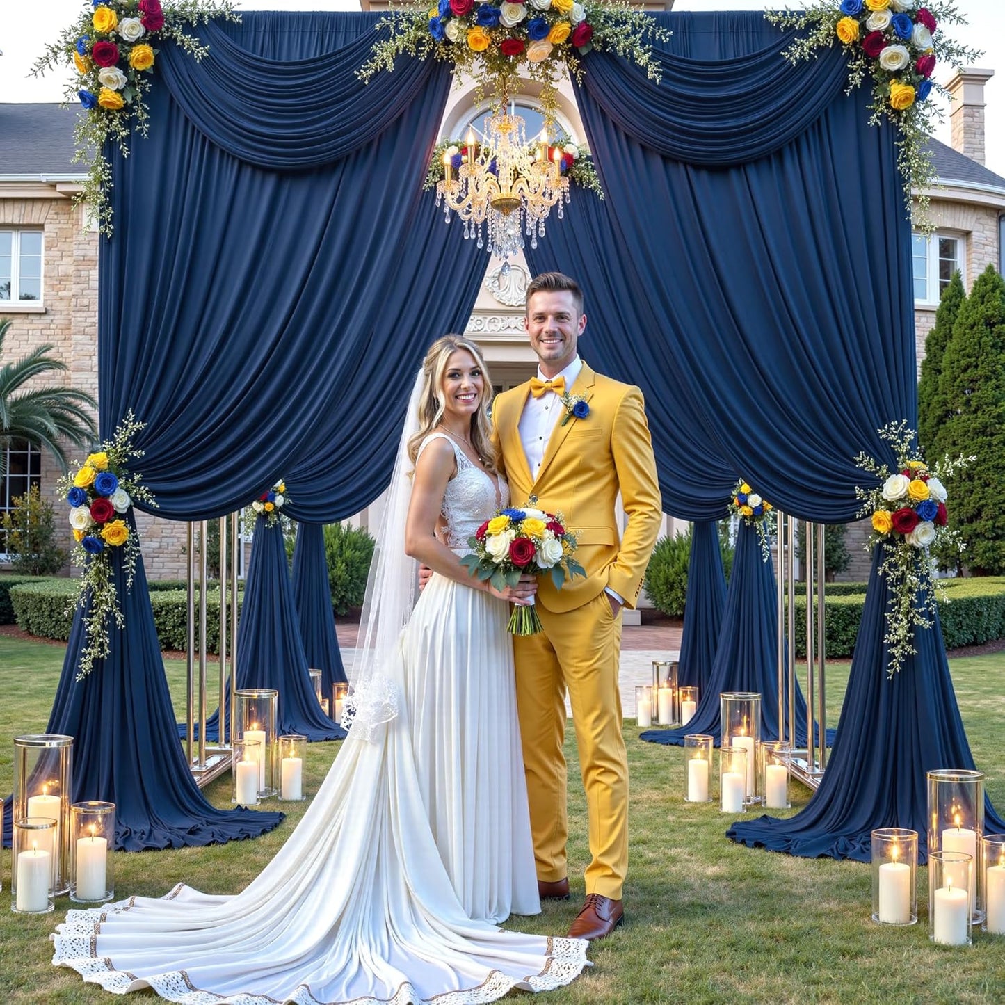 10×12ft Navy Blue Wrinkle Free Backdrop Curtain for Wedding Parties, 2 Panels 5×12ft Long Soft Silky Polyester Backdrop Drapes Photo Back Drop Curtains for Birthday Photography Background Cloth