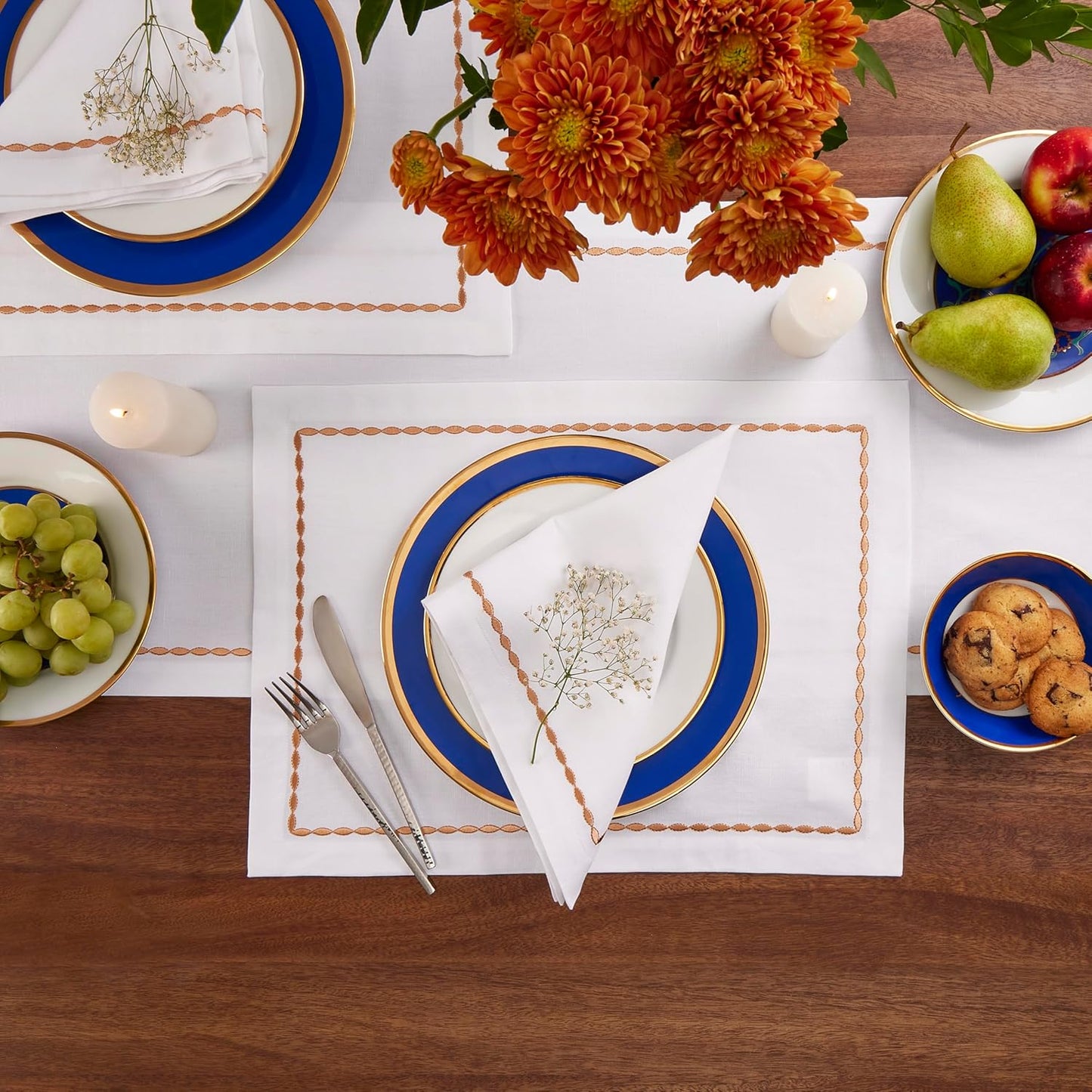 Cotton Linen White Table Runner 72 Inches Long – Spring, Summer Farmhouse Table Runner with Motif Embroidery – Washable Fabric Scarf for Wedding Decoration, Gift