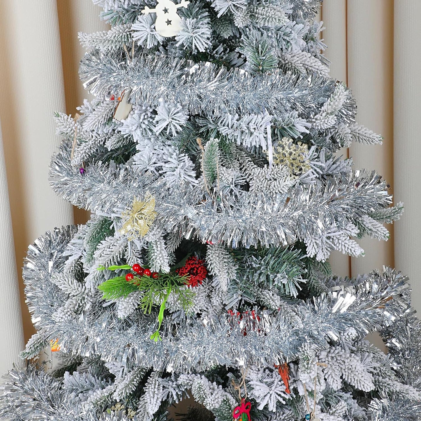 DECORA 33 Feet Silver Tinsel Garland, Christmas Metallic Hanging Tinsel Garland for Xmas Tree Home and Party Decoration