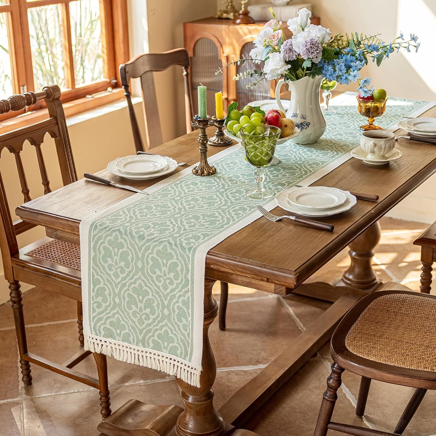 Table Runners 107 Inches,Waterproof Boho Table Runner with Tassel Fringe,Table Runner for Party Coffee Table