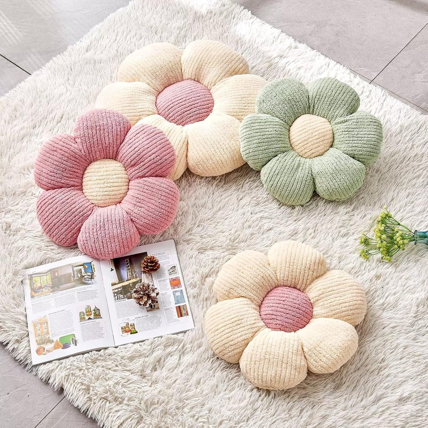 Flower Throw Pillow, Soft Pink 17.7" Shaped Floor Pillow for Home Decor, Cute Aesthetic Plush Decorative Pillows for Bed, Sofa, Couch