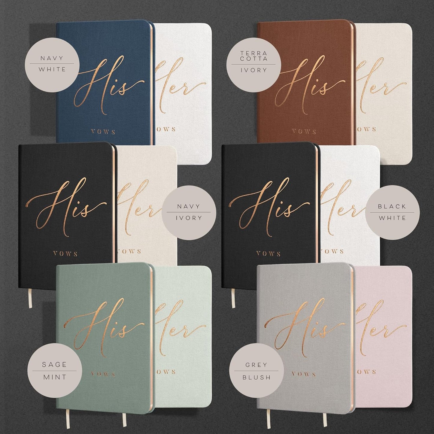 Vow Books His and Hers - Linen Wedding Vow Books Perfect as Bride & Groom Gifts, Wedding Registry Ideas - His & Hers Gifts Wedding Vow Book - Wedding Essentials & Accessories [Blush & Grey]