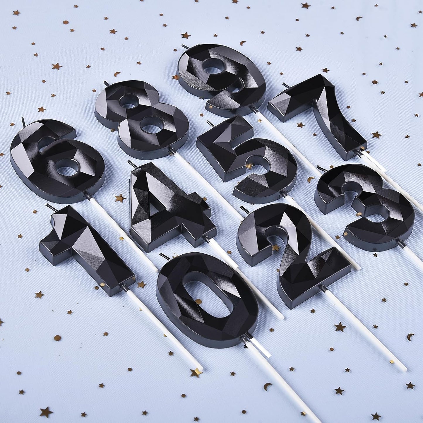 PHD CAKE 2.76 Inch Crystal Black 6 Number Birthday Candles, Black Number Candles, Cake Number Candles, Party Celebration