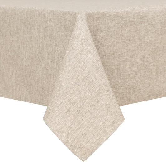 Hiasan Faux Linen Rectangle Tablecloth - Wrinkle and Stain Resistant Washable Table Cloth for Kitchen Dining Room Holiday Table Cover for Dinner, Beige, 70 x 120 Inch