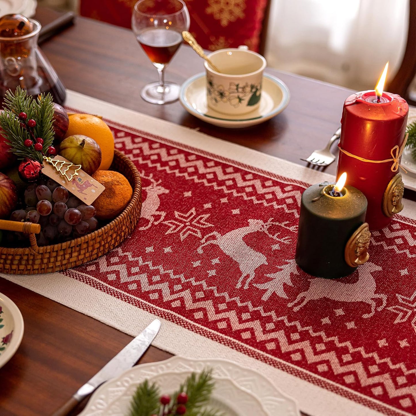 Table Runners 107 Inches,Elk Table Runner with Tassel Fringe,Christmas Table Runner for Party，Coffee Table, Festival
