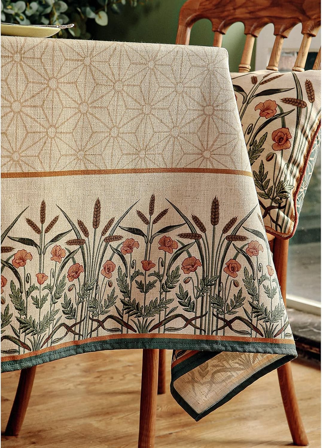 patdrea Designer French Light Brown Rectangle Table Cloth,Linen Floral Durable Breathable Tablecloth,Decorative for Kitchen Dining,Parties,Tea Party,Christmas,Thanksgiving63 x87-Cudillero